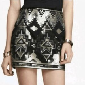 Express Aztecs Black Gold Silver Sequin Patterned Skirt size medium